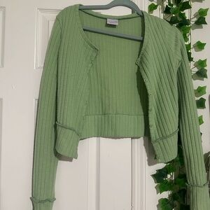 Urban Outfitters Green Ribbed Knit Cardigan
